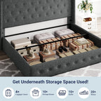 Queen Size Lift Up Storage Bed with Wingback Headboard, Upholstered Platform Bed Frame with Hidden Storage