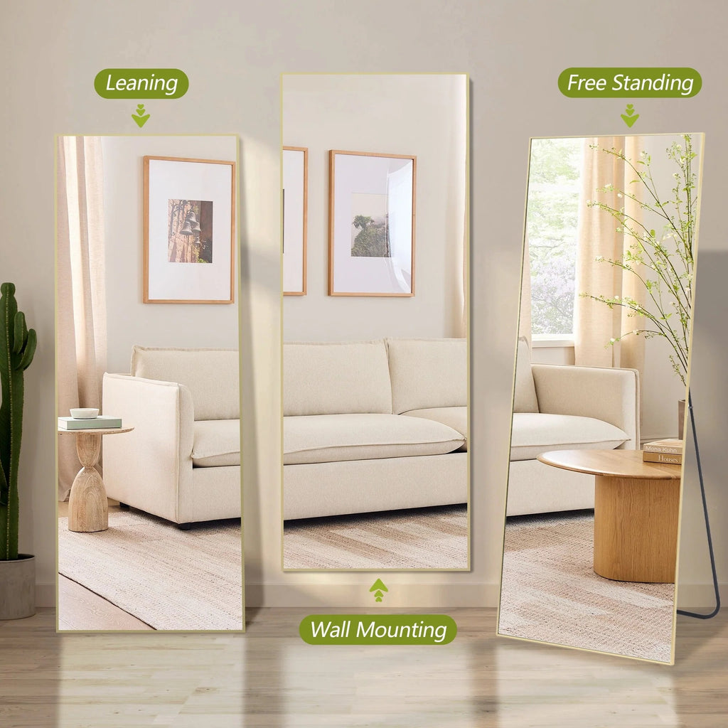 64x21 Full Length Floor Mirror, Large Full Body Aluminum Alloy Frame Standing Mirror with Stand and Wall Mount Option
