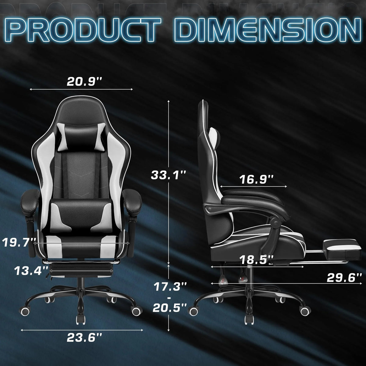 Ergonomic Gaming Chair with Footrest and Massage Support, Reclining Computer Chair for Gaming Room and Home Office
