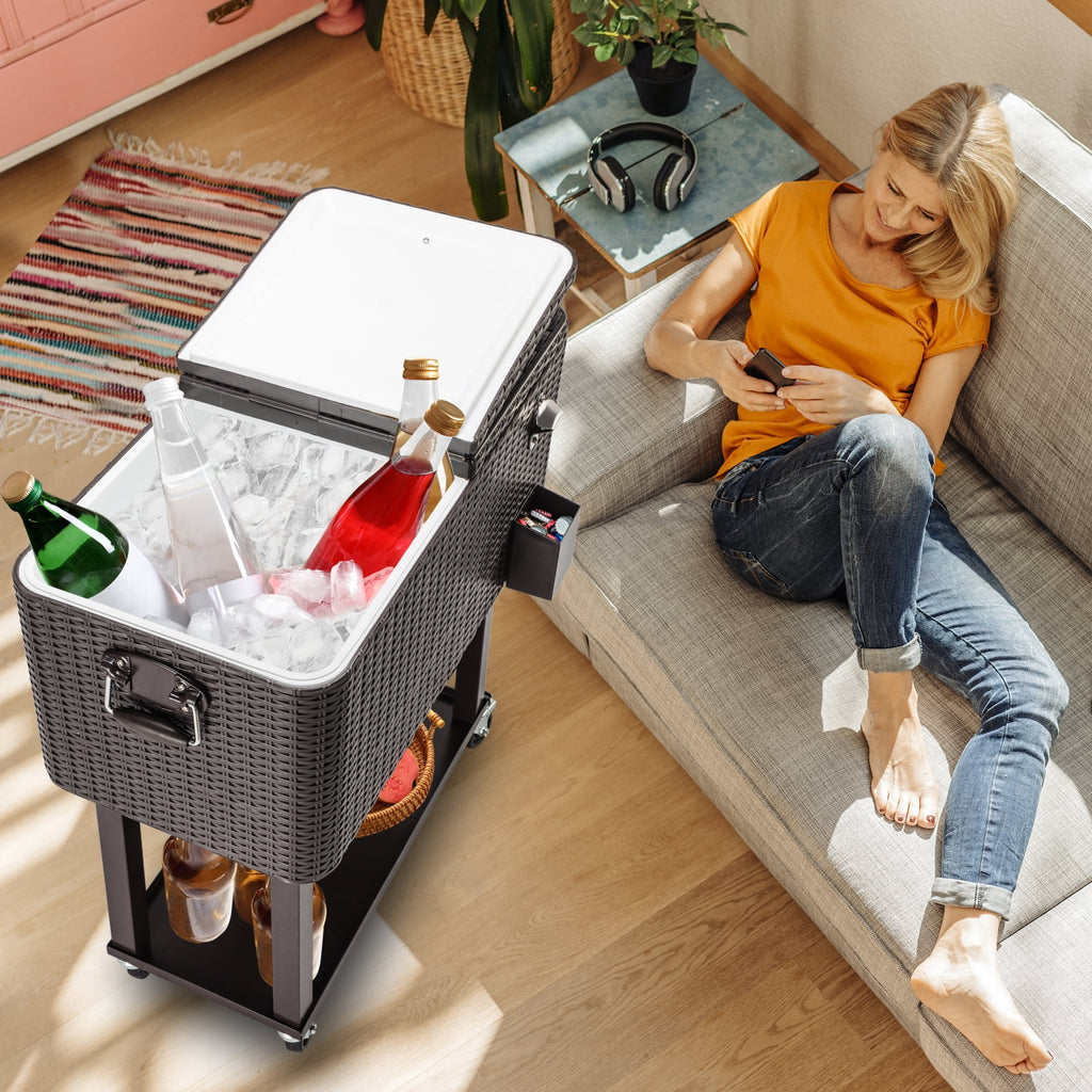 EasingRoom Iron Spray Plastic Patio Cooler Cart with Tray Cooler with Shelf Green