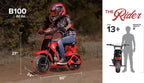 B100 105cc Gas Powered Minibike for Kids and Adults, 1-Cylinder, 4-Stroke, 22 Mph, 150 lbs Maximum Load, Ideal for Off-Road and Trail Riding