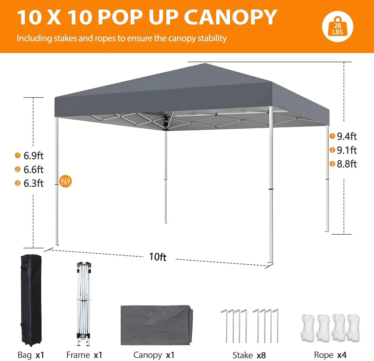 Puppys 10 X 10ft Pop Up Canopy Tent Easy Set up Outdoor Instant Straight Legs Portable Gazebo Shelter with Wheeled Bag for Camp Beach Patio and Garden (Blue)