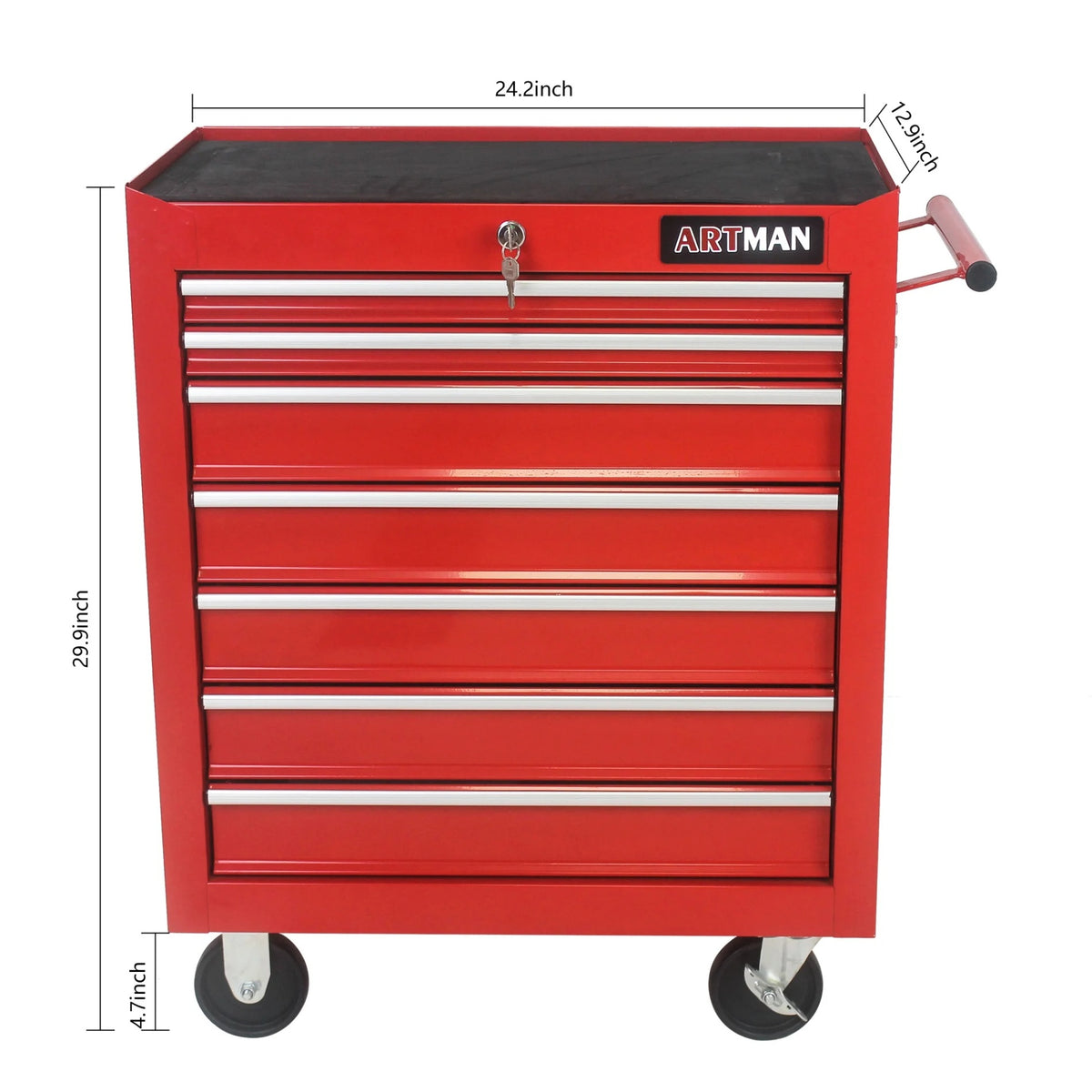 7-Drawer Metal Rolling Tool Chest with Wheels, Tool Storage Cabinet with Locking System, Toolbox with Wheels for Garage, Warehouse, Workshop, Repair Shop, Red