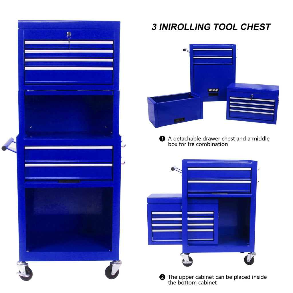 NIGSQJB 3-In-1 Tool Chest on Wheels with 6 Drawers, 52"H Tool Storage Cabinet with Auto Locking System,Detachable Top,Tool Box Organizer for Garage,Workshop,Repair Shop,DIY, Red