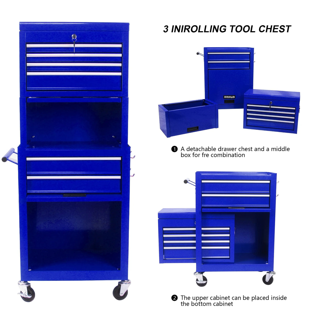 NIGSQJB 3-In-1 Tool Chest on Wheels with 6 Drawers, 52"H Tool Storage Cabinet with Auto Locking System,Detachable Top,Tool Box Organizer for Garage,Workshop,Repair Shop,DIY, Red