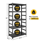COOKCOK 5-Tier Storage Shelving Unit, Metal Shelf, 39.4"x15.8"x 63", Adjustable Garage Storage Shelf, Load Up to 2000LBS, Kitchen Shelf with Protective Side