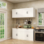 KULAGAGA Kitchen Cabinet with Wall Mounted Hutch, Sideboard Storage Cupboard with Drawers for Home, White