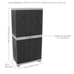 Sunnydaze Lockable Adjustable 48.75" Plastic 3-Shelf Freestanding Garage Storage Cabinet, Charcoal