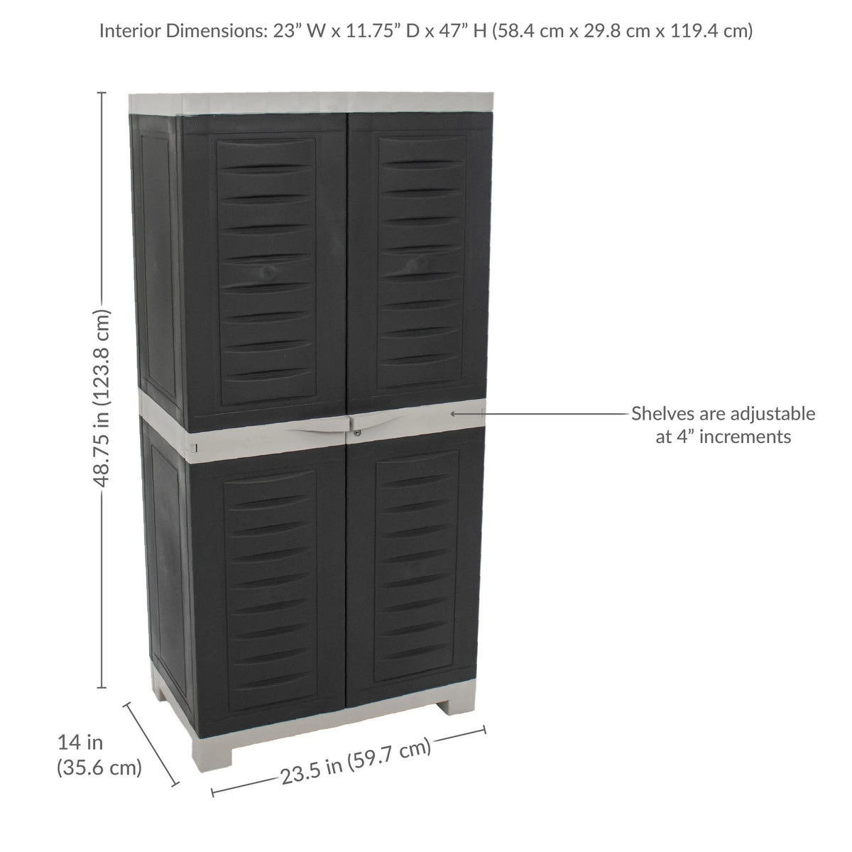 Sunnydaze Lockable Adjustable 48.75" Plastic 3-Shelf Freestanding Garage Storage Cabinet, Charcoal