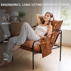 Modern Accent Chair, Comfy Armchair, Waterproof Living Room Chair with Storage Pocket, Upholstered Lounge Chair with Metal Frame, Brown