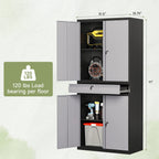 STANI Metal Garage Storage Cabinets with Drawer, 4 Doors Tool Storage Cabinet with 2 Adjustable Shelves, 73"H Rolling Steel Locking Cabinet for Garage Utility Room Home Office (Black, 4 Wheel)