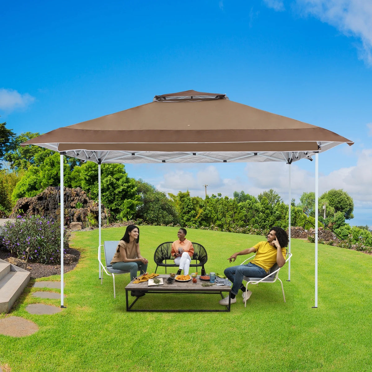 AVAWING 12x12 ft Outdoor Pop-up Canopy Party Tent Easy Setup Patio Wedding Tent, Khaki