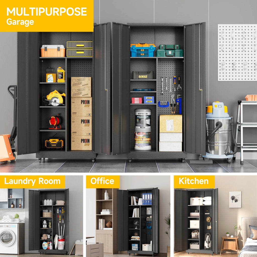 Topass Metal Storage Locker with Lockable Door, 71'' Clothing Coat , Garage Tool Cabinet with Wheels -Locker for Office, Home, School, Employee, Gym