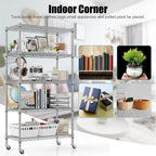 5-Tier Storage Shelf Wire Shelving Unit on Wheels, Adjustable Heavy Duty Metal Shelves with Side Hooks, Steel Rack Organization for Kitchen Garage Basement, Silver