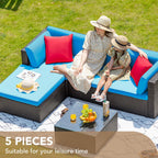 5-Piece All-Weather Patio Furniture Set with Cushions, Outdoor Wicker Conversation Sofa Set for Garden, Deck & Backyard