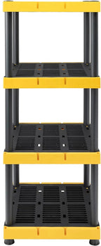 BLACK & YELLOW 4-Tier Heavy Duty Plastic Storage Shelving Unit, 100lbs/shelf (55"H x 24"W x 20"D), for Indoor/Outdoor Organization, Modular Rack, Extremely Durable, Made in The USA