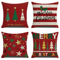Christmas Pillow Covers 18x18 Set of 4, Red Pillow Covers Winter Rustic Linen Christmas Throw Pillows, Outdoor Decorative Farmhouse Holiday Pillow Cases for Home Sofa Couch Christmas Decorations