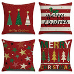 Christmas Pillow Covers 18x18 Set of 4, Red Pillow Covers Winter Rustic Linen Christmas Throw Pillows, Outdoor Decorative Farmhouse Holiday Pillow Cases for Home Sofa Couch Christmas Decorations