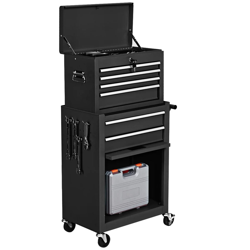 Costway 2 in 1 Rolling Cabinet Storage Chest Box Organizer w/ 6 Drawers Black