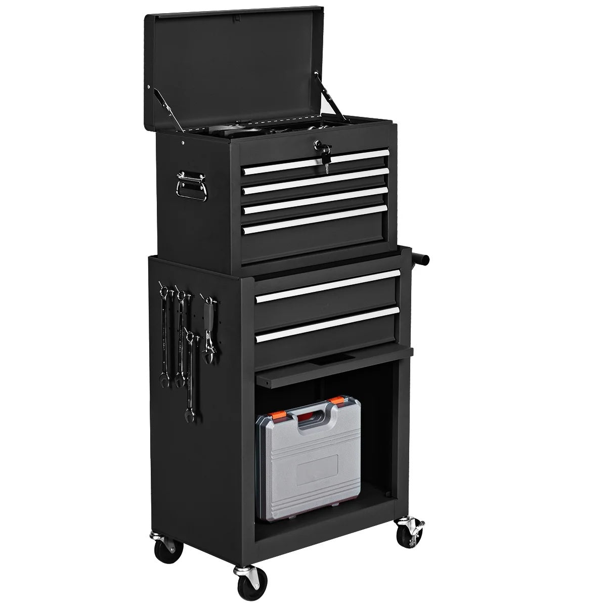 Costway 2 in 1 Rolling Cabinet Storage Chest Box Organizer w/ 6 Drawers Black