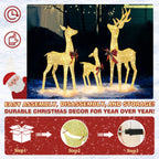 VEIKOUS Christmas Lighted Deer Family Set Outdoor Decor w/ 200 Warm Lights Reindeer Christmas Decor, Ground Stakes and Zip Ties, Gold
