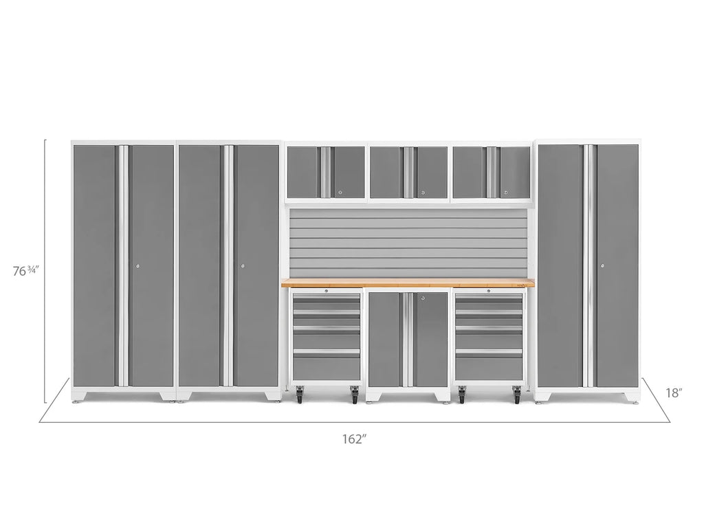 NewAge Products Bold Series Gray 10 Piece Cabinet Set, Heavy Duty 24-Gauge Steel Garage Storage System, Slatwall Included