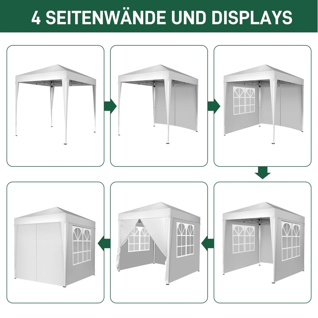 6.5x6.5ft Pop Up Canopy Tent - Instant White Gazebo w/ 4 Sidewalls, UPF 50+ & Carry Bag, 42 sq ft Shade for Camping/Patio (200x200cm)