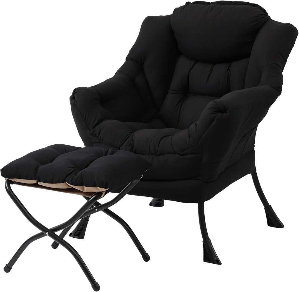 Lazy Chair with Ottoman, Reading Chair with Footrest, Dark Grey