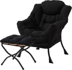 Lazy Chair with Ottoman, Reading Chair with Footrest, Dark Grey