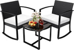 3 Pieces Outdoor Furniture Set, Patio Bistro Rocking Chairs with Glass Coffee Table for Pool, Beach, Backyard, Balcony, Porch, Deck, Garden, Black