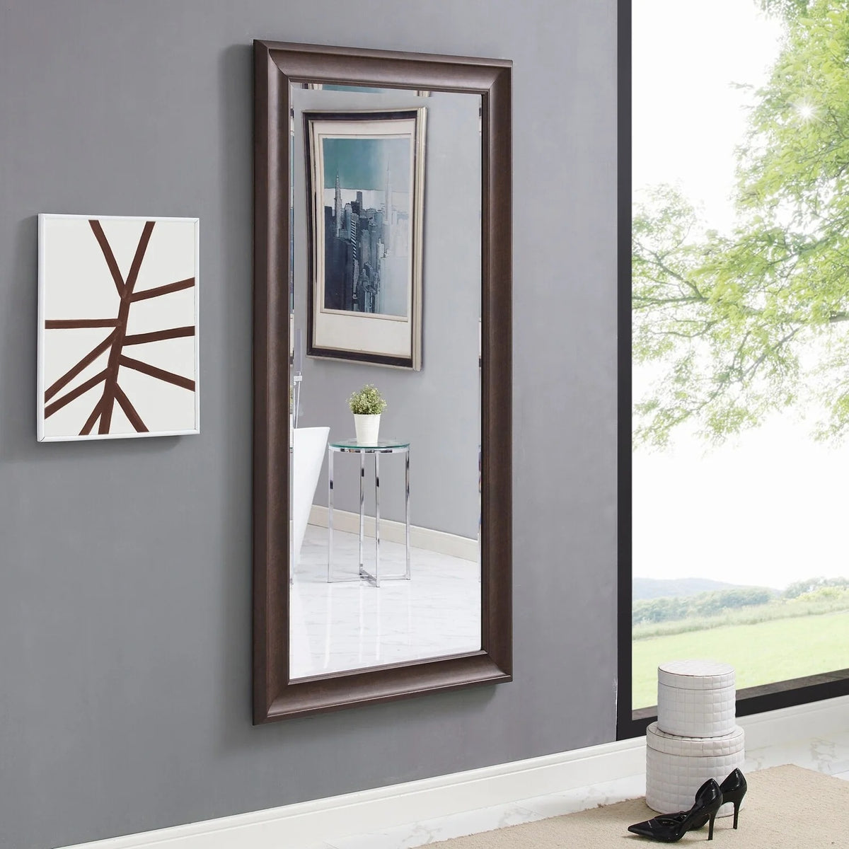 Tall Full Length Mirror, Oversized Rectangle Full Body Wall Mounted Mirror with Smooth Faux Wood Frame