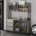 WIAWG Garage Cabinet with 3 Drawers and Metal Mesh Door, Industrial Mutifunctional Tool Storage Cabinet for Warehouse, Basement, Home Office (Walnut)