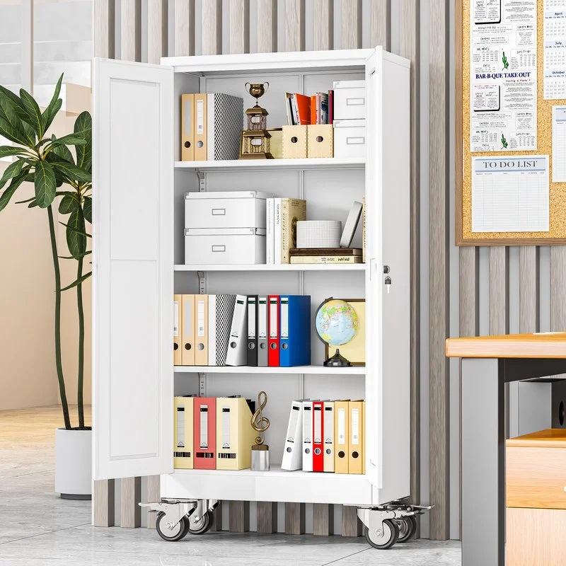 Erosoei 75"H Metal Garage Storage Cabinet with Wheels, Tool Storage Cabinet with 5 Adjustable Shelves