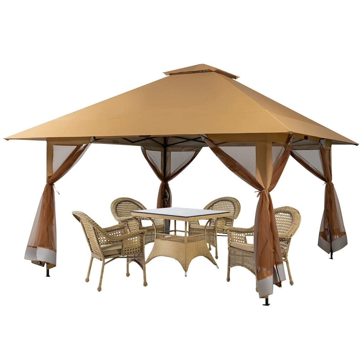 Costway 13x13ft Pop-up Instant Canopy Tent Mesh Sidewall UV50+ Adjust Outdoor Patio Khaki
