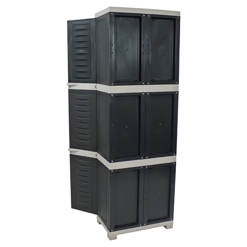 Sunnydaze Lockable Adjustable 72" Plastic 4-Shelf Freestanding Garage Storage Cabinet, Charcoal with Gray Trim