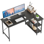 Small L Shaped Computer Desk with Storage Shelves, Compact Corner Workstation for Home Office and Study