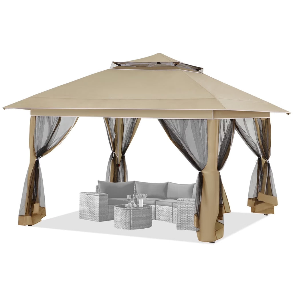 AVAWING 12x12 ft Outdoor Pop-up Canopy Party Tent Easy Setup Patio Wedding Tent, Khaki