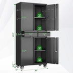 GangMei 71 Inches Tall Metal Garage Storage Cabinets with 5 Adjustable Shelves & Pegboards, Lockable Steel Black Storage Cabinet with Doors for Office, Home, School, Shops, Garage, Assembly required
