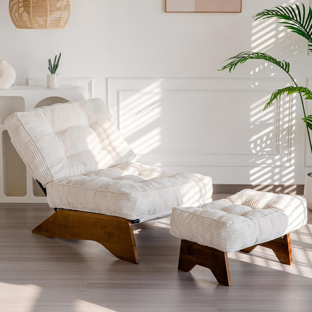 Accent Chair with Ottoman, Lounge Chair with Adjustable Backrest