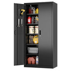 Aobabo Metal Storage Cabinet with Lock & Pegboard,Garage Storage Cabinet with 5 Adjustable Shelves,Tool Storage Cabinets for Home Office Garage,Assembly Required,Black