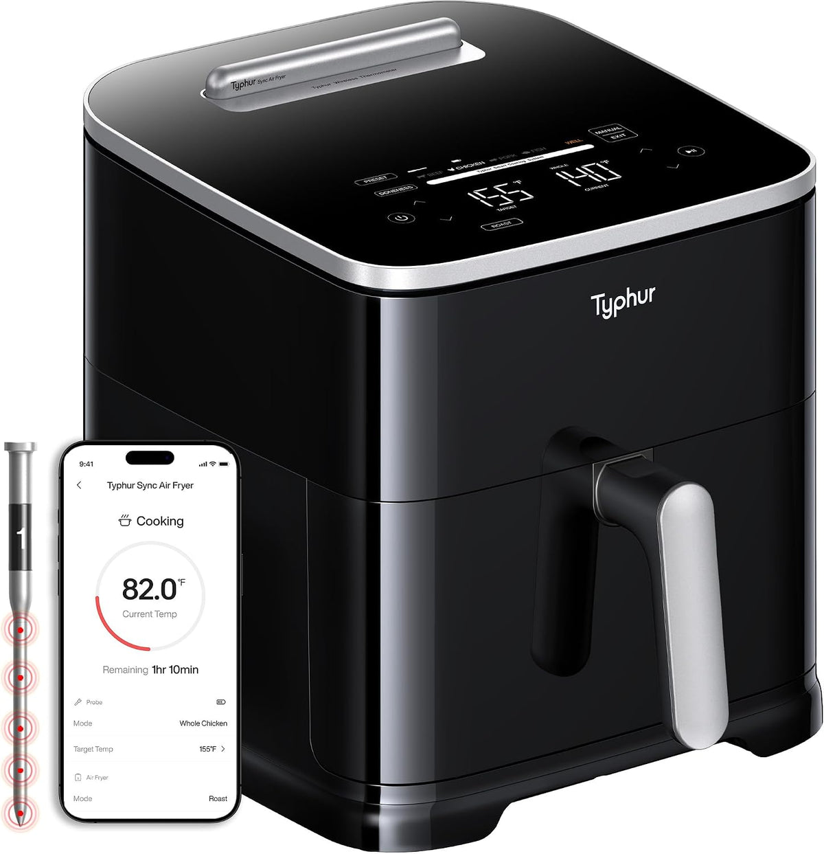Sync 8QT AI Smart Air Fryer with Built-in Wireless Meat Thermometer