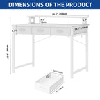 Small Computer Desk with Fabric Drawers and Monitor Stand, Compact Home Office Workstation for Small Spaces