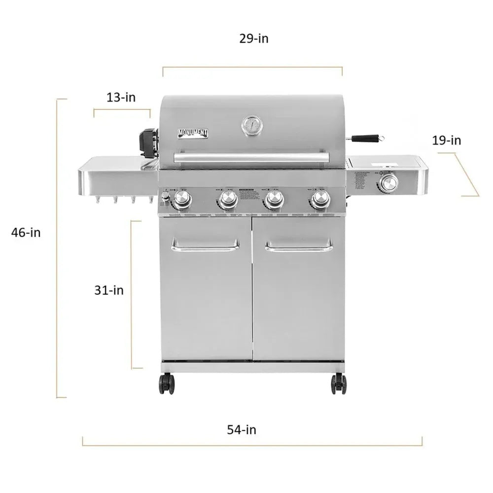 17842 Stainless Steel 4 Burner Propane Gas Grill with Rotisserie Configuration B