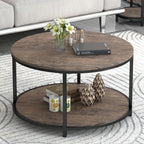 Round Coffee Table, 36" Coffee Table for Living Room, 2-Tier Rustic Wood Desktop with Storage Shelf, Modern Design Home Furniture (Light Walnut)