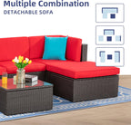 5-Piece All-Weather Patio Furniture Set with Ottoman, Outdoor Wicker Conversation Sofa Set with Cushions for Garden, Deck & Backyard