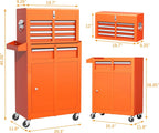 SUNCROWN 2-IN-1 Tool Chest, 8-Drawer Rolling Tool Chest with Hooks and Lockable Wheels,Metal Storage Detachable Top Tool Box with Lockable Wheels for Garage, Workshop, Art Studio(Black)