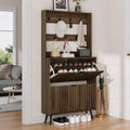 Shoe Cabinet with 2 Flip Drawers, 23.6" Natural Hidden Shoe Storage Cabinet with Fluted Design, Freestanding Shoe Organizer Cabinet for Entryway, Hallway, Closet, Living Room