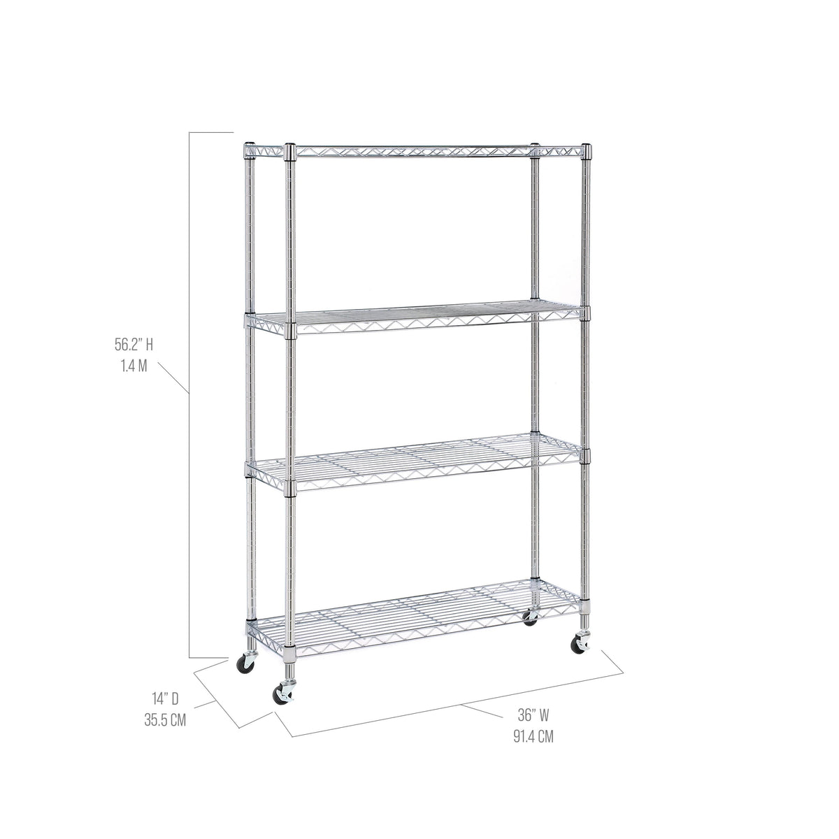 Seville Classics Solid Steel Wire Shelving Storage Unit Adjustable Shelves Organizer Rack, for Home, Kitchen, Office, Garage, Bedroom, Closet, Silver, 4-Tier, 36" W x 14" D