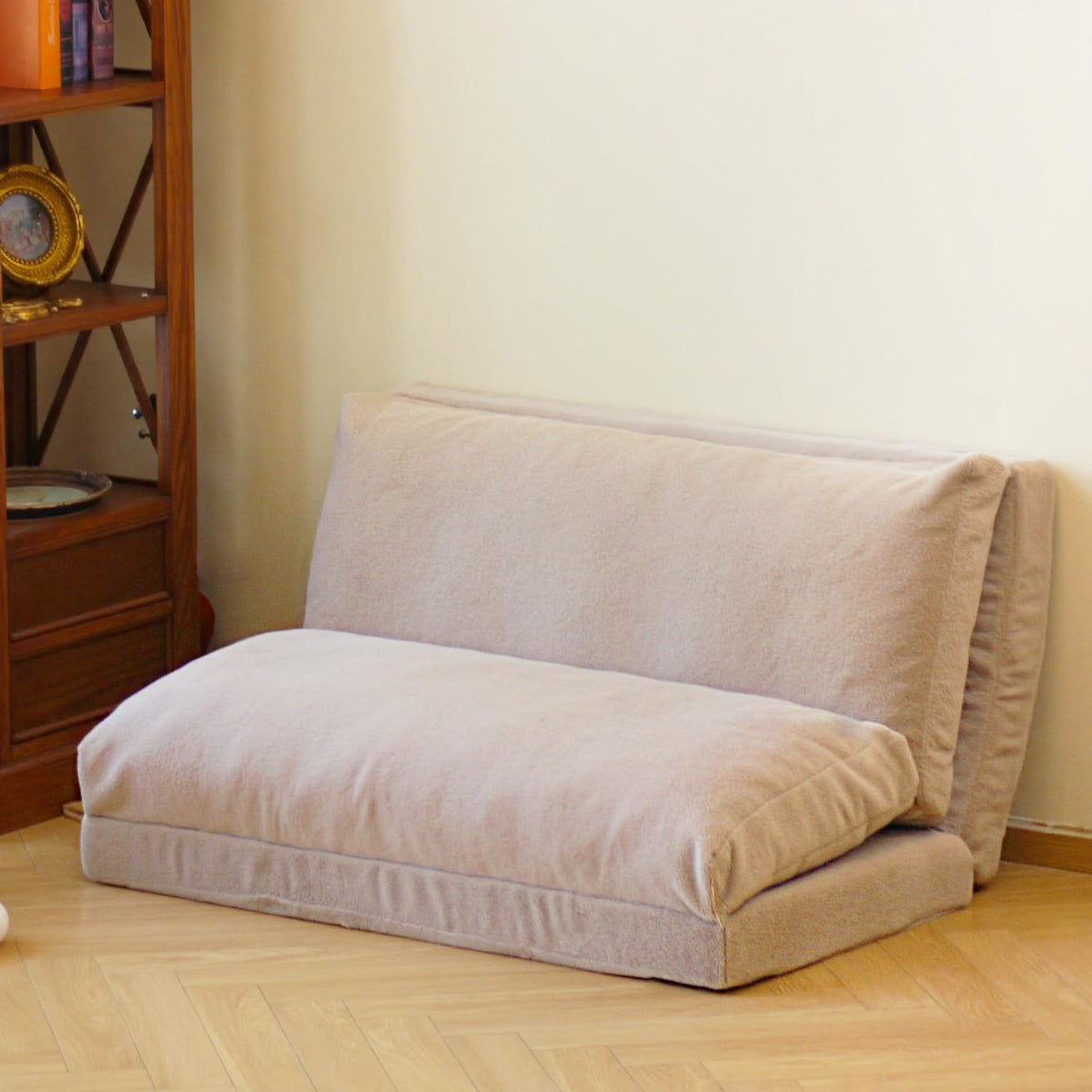 Folding Mattress Sofa Bean Bag Bed, Foam Filling Folding Mattress Sofa, Includes Removable and Machine Washable Cover, Soft Premium Faux Fur, Medium, Blue