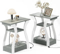 End Tables Living Room Set of 2 with Charging Station, Grey